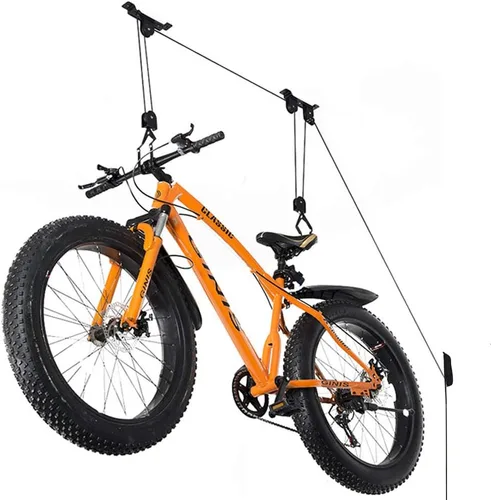 Vista 8 de Wallmaster Soporte de techo para bicicletas, elevador de bicicletas montado en el techo, sistema de polea para bicicletas para garaje, ganchos