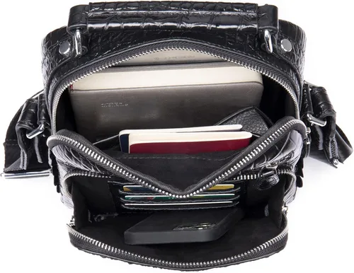 Vista 5 de Bolso bandolera pequeño de cocodrilo, bolsos y bolsos cruzados de cuero de diseñador para hombre, color negro, Negro