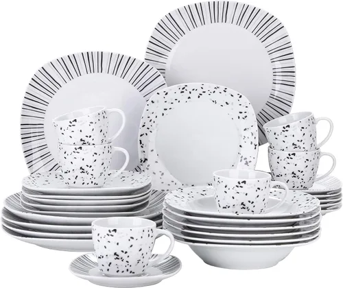 Vista 38 de VEWEET Annie - Vajilla de porcelana para 6 personas, 30 piezas, con platos y tazones, incluyendo cena, postre, sopa, tazas y platillos