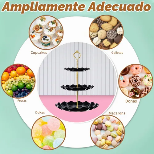 Vista 5 de BACUTHY Soporte para cupcakes de 3 niveles, soporte de torre de pastel de Negro