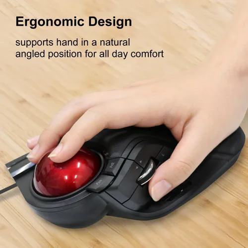 Vista 2 de ELECOM HUGE Ratón de trackball, con cable, operado con los dedos, función de 8 botones, reposamanos adjunto, ventana de bola roja lisa de 2.047 in