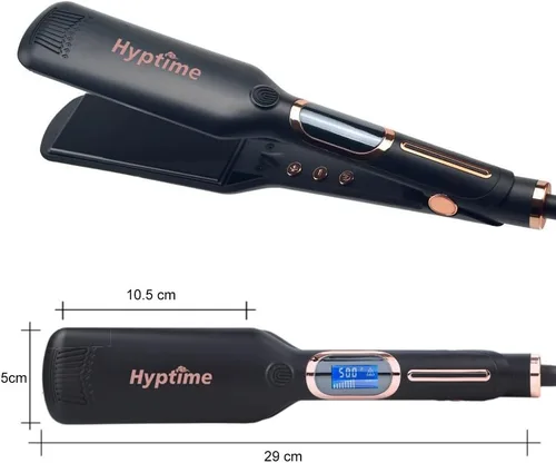 Vista 5 de Plancha plana de cerámica de titanio de 2 pulgadas, control de temperatura LCD de 150-500 °F, alisador de pelo de doble voltaje de calentamiento