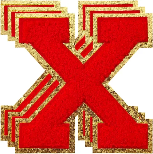 Vista 132 de 3 parches de letras de felpilla roja, parches de letras termo-adhesivas de 4-1/2" con brillantina para ropa, S