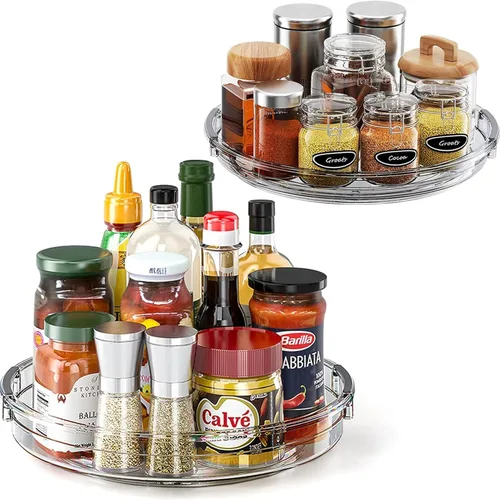 Vista 10 de LAMU Paquete de 2 organizadores giratorios Lazy Susan para gabinete, 10.6'' 9.25'' organizador de condimentos para refrigerador, despensa de cocina