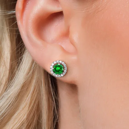 Vista 177 de Gem Stone King Aretes redondos de plata de ley 925 de 0.236 in con piedra natal extraíble para mujer
