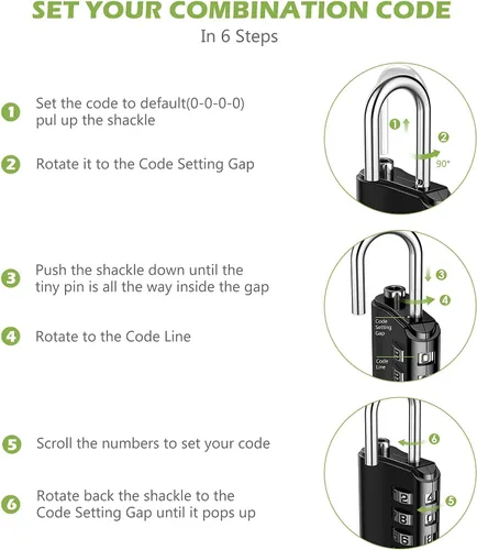 Vista 6 de KeeKit Cerradura de combinación, candado de combinación de 4 dígitos con llaves, cerradura de puerta impermeable reajustable para casillero
