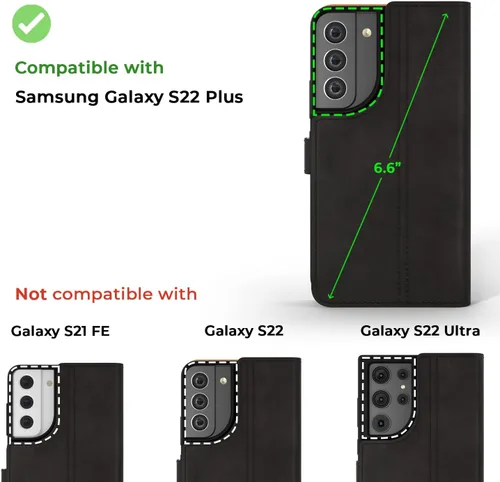 Vista 2 de Snakehive Funda de cuero para Samsung Galaxy S22 Plus Funda de piel auténtica con tarjetero Funda tipo folio con soporte Compatible con Negro