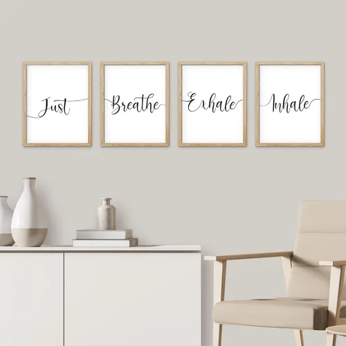 Vista 3 de SIGNWIN Arte de pared motivacional enmarcado con texto en inglés «Just Believe Inhale», juego de 4 ilustraciones artísticas de palabras, impresiones