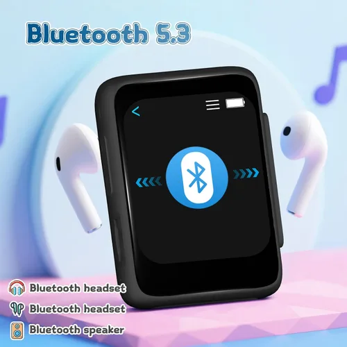 Vista 2 de Reproductor de MP3 para niños con Bluetooth y altavoz, reproductor de música portátil simple para niños, radio FM de 32 GB, lector de libros Negro