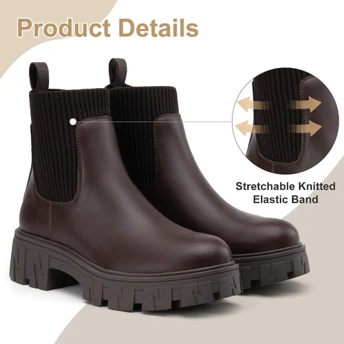 Vista 4 de Jeossy Botines 9610 para mujer, con plataforma Chelsea, tacón grueso, suela elástica