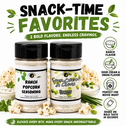 Vista 4 de Condimento de palomitas de maíz Paquete variado de 2 Ranch Crema agria y cebolla Batidores de 3.5 onzas Fabricado en lotes pequeños