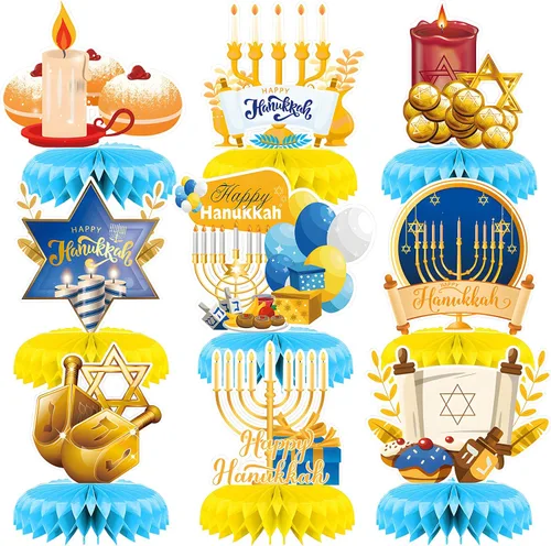 Vista 10 de 9 piezas de decoraciones de panal del día de San Patricio, centros de mesa de temática irlandesa surtidos con duendes, ollas de oro, tréboles
