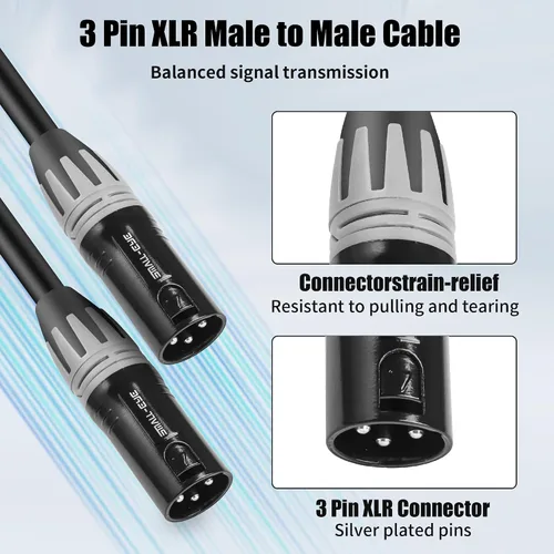 Vista 4 de SMALL-EYE - Cable de conexión XLR macho a macho de 5 pies, paquete de 2 unidades, 3 pines equilibrado Cobre OFC de 22 AWG, audio de bajo ruido