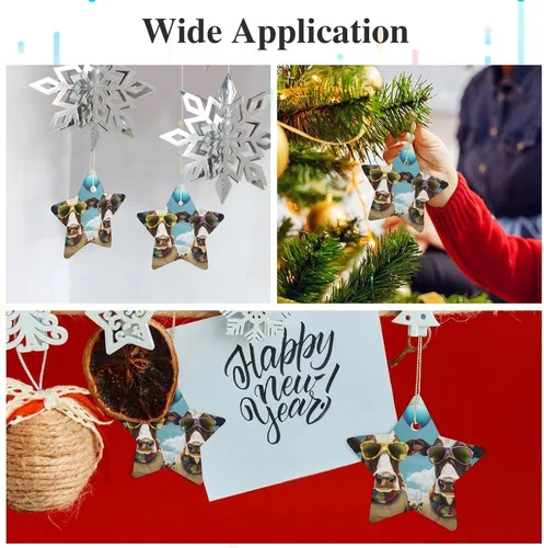 Vista 3 de Adorno de vacas en gafas de sol de porcelana de doble cara de 3 pulgadas, casa de campo, árbol de Navidad, accesorios para colgar, adorno de regalo