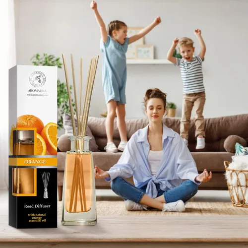 Vista 9 de Difusor de naranja con aceite de naranja, 3.4 onzas líquidas, Fresh Room, fragancia de larga duración, difusor de varillas perfumado naranja, juego