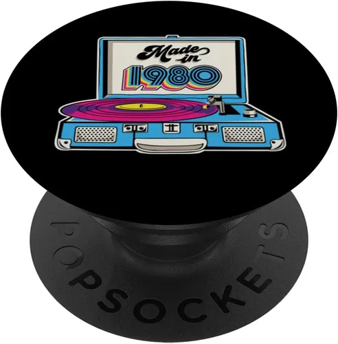 Vista 6 de Made In 1980 Turntable 80s Music Vinyl Record Player Retro PopSockets MagSafe PopGrip for iPhone