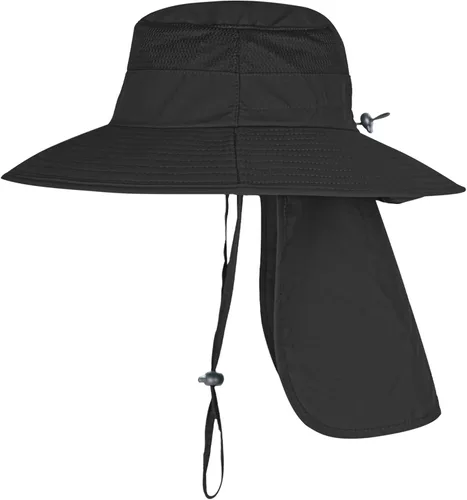 Vista 3 de ZOORON Sombreros de sol para hombres y mujeres con solapa para el cuello Negro