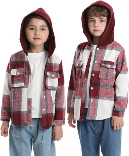 Vista 2 de Chaqueta de franela para niños pequeños, a cuadros, de manga larga, con solapa, con botones, para bebés, niños y niñas, abrigo para exteriores