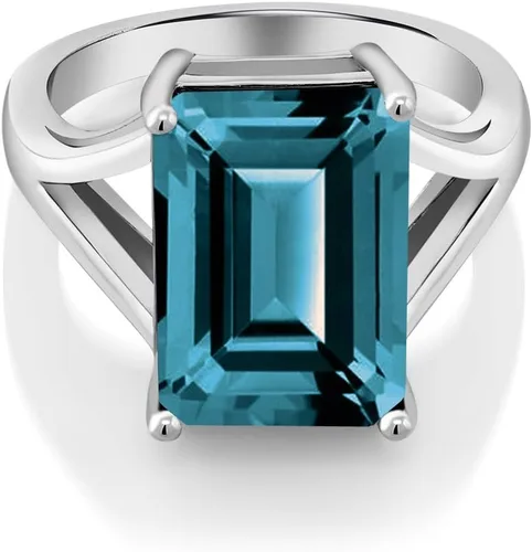 Vista 55 de Gem Stone King Anillo de compromiso solitario con piedra preciosa de corte esmeralda de 0.551 x 0.394 in para mujer, plata de ley 925, anillo