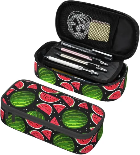 Vista 15 de Estuche para lápices con lunares rosados de fresa de gran capacidad, bolsa de papelería con cremallera, soporte portátil para bolígrafos