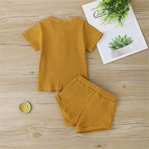 Vista 3 de Conjunto de pantalones cortos acanalados para bebé y niña, de punto y pantalones cortos de cordón sólido, ropa de verano