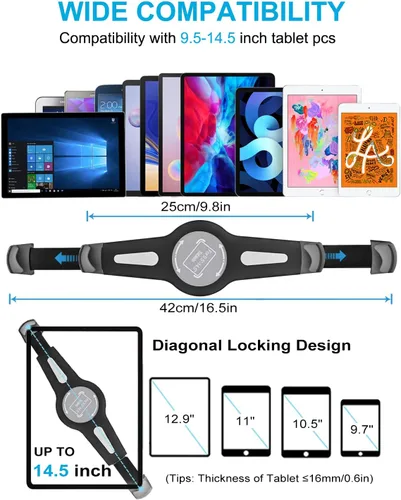 Vista 7 de Soporte grande para tablet con perno de piso de automóvil, brazo plegable de rotación de 360° para iPad Pro 12.9/Air, Galaxy Tabs, Surface Pro/Go
