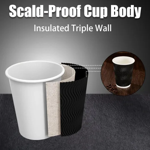 Vista 3 de Lamosi Vasos de café de 10 onzas – Paquete de 120, Vasos de Papel Corrugado Aislante Desechables de 10oz, Vasos de Pared Ondulada Kraft para Bebidas