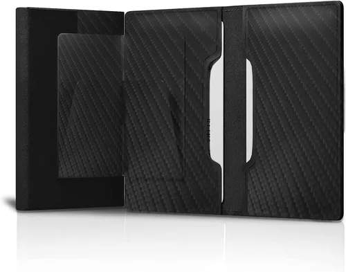 Vista 4 de LAZIPPA Cartera inteligente para hombre, de bolsillo, minimalista, con soporte para rastreador, cartera de cuero con bloqueo RFID, elegante cartera