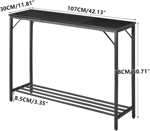 Vista 3 de YMYNY Mesa de consola, mesa de entrada industrial negra 30.7x11.8x42.1 HST006B Mesa de sofá estrecha con estantes, mesa de entrada para entrada
