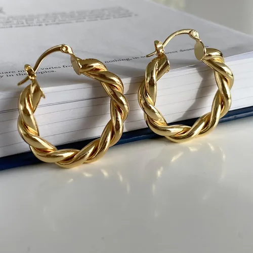Vista 95 de Aretes de aro gruesos de oro para mujer, chapados en oro de 14 quilates, aretes de aro triple, hipoalergénicos, a la moda, aretes de aro gruesos