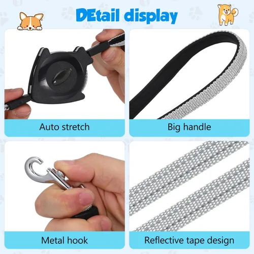 Vista 2 de Alipis Correa retráctil para perros pequeños, cuerda de tracción telescópica automática con mango ergonómico, agarre cómodo para entrenamiento