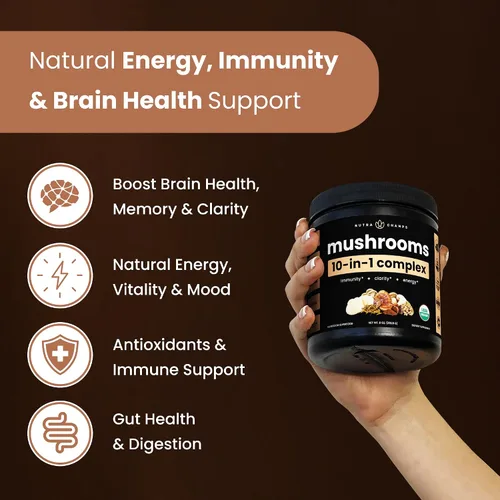 Vista 3 de NutraChamps Polvo orgánico de hongos – Complejo 10 en 1 – Mezcla de polvo de suplemento de hongos para memoria, concentración y apoyo inmunológico