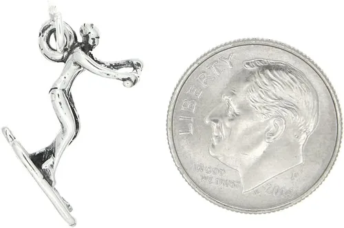 Vista 2 de LGU Dije de esquiador acuático 3D oxidado de plata esterlina, Plata esterlina