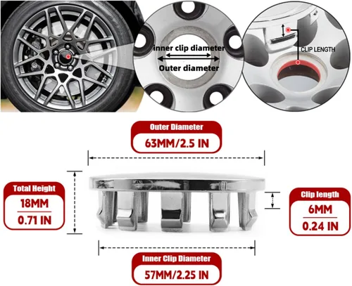 Vista 3 de 4 unidades de tapas centrales de rueda de 2.5 pulgadas (63 mm) cromadas de plástico para ruedas Dodge Ram 1500 2019-2022, reemplazo 6KF18TRMAA