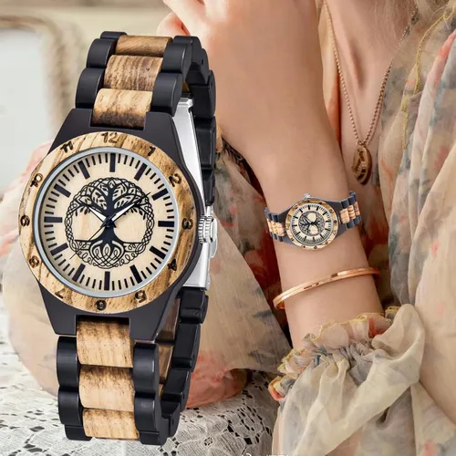 Vista 12 de Dentily Relojes de madera natural para mujer, reloj de cuarzo hecho a mano, reloj de pulsera único deportivo para mujer
