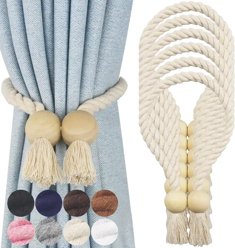 Vista 14 de Alzapaños magnéticos para cortinas, alzapaños decorativos Nieffeiy Beige