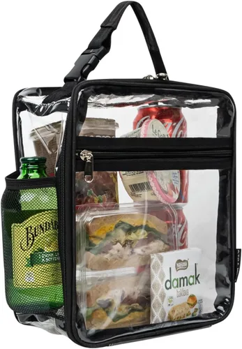 Vista 2 de Lonchera transparente, reutilizable, bolsa transparente para el trabajo, picnic, control de seguridad (pequeña), color negro