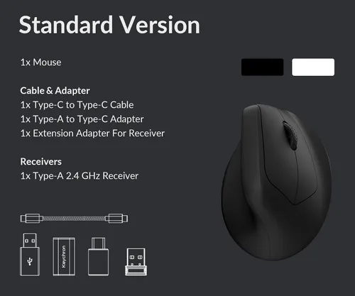 Vista 8 de Keychron Ratón Inalámbrico Ergonómico M5, 8000Hz Tri-Modo 2.4 GHz/Bluetooth 5.1/Con Cable, Sensor PixArt 3950, 30000 DPI, Ergonómico Ligero con Negro