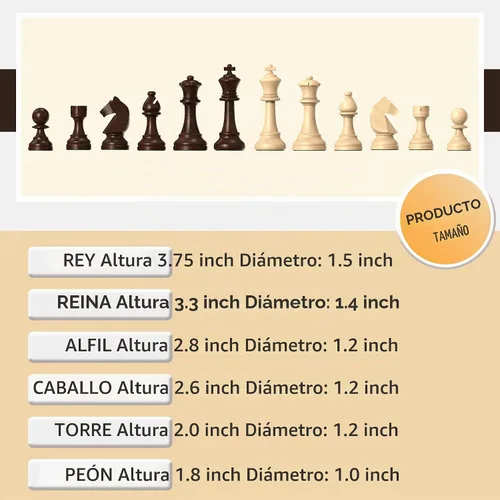Vista 2 de doowroodni Piezas de ajedrez de madera grandes de 3.75 pulgadas con rey de lujo Staunton de madera con 2 reinas extra para juego de mesa de ajedrez