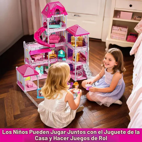 Vista 3 de JUKUDAHU Villa Playset for Girl Ages 3-7, 4-Storey House, 10 Rooms, 2 Dolls