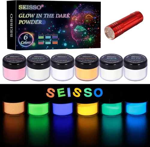 Vista 7 de Polvo que brilla en la oscuridad, 12 colores, tinte de resina epoxi, pigmento luminoso en polvo, seguro de larga duración para bellas artes, arte