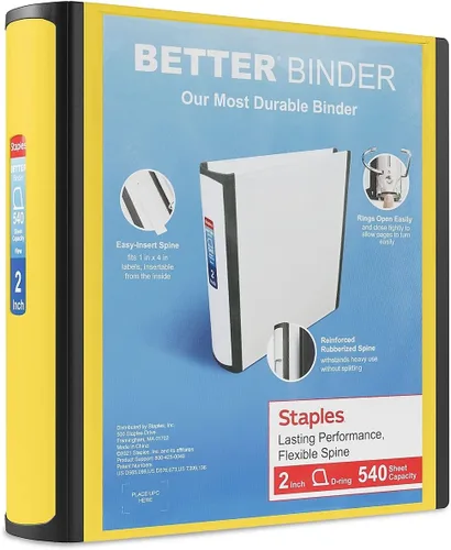 Vista 53 de Carpeta con anillos en forma de "D" de 1 pulgada para mejor visualización Staples, Negro