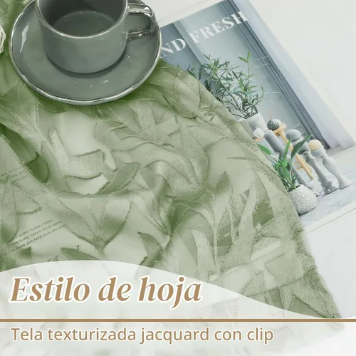 Vista 4 de Gwine - Cortinas traslúcidas color verde salvia de 96 pulgadas de largo, 2