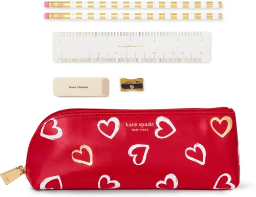 Vista 3 de kate spade new york Estuche para lápices y bolígrafos con artículos de oficina para adultos, bolsa con cremallera que incluye 2 lápices, sacapuntas