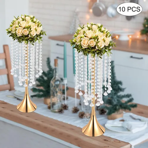 Vista 8 de 2 centros de mesa de boda para mesas, jarrones de 21.6 pulgadas de alto para centros de mesa de metal dorado para decoración de mesa para boda