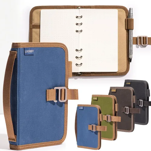 Vista 37 de LOCHBY® Carpeta Field A5 Cubierta de carpeta de 6 anillas Lona encerada resistente al agua Diseño plano Sistema A5 apto para recargar