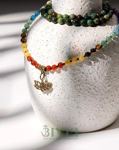 Vista 4 de Bivei 7 Chakra 108 Mala Beads Bracelet Real Gemstone Yoga Meditation Hand Knotted Mala Prayer Bead Necklace