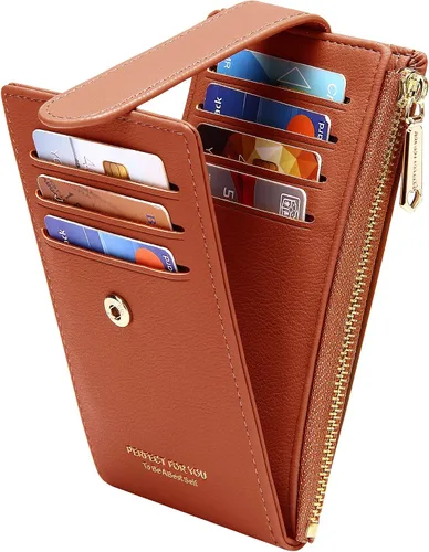 Vista 32 de Badiya Tarjetero para mujeres con RFID, carteras delgadas, plegables, tarjetero multifuncional, monedero