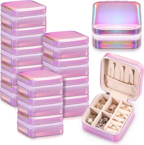Vista 14 de Yinkin 12 piezas de mini joyero de viaje para dama de honor, organizador de aretes de piel sintética, accesorios de viaje a granel, soporte portátil