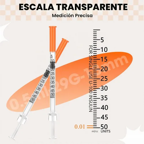 Vista 5 de Jeringa de 0.5 ml con tapa, 29G 1/2" 13mm 1/2cc, jeringas desechables en paquete individual, paquete de 20 Paquete individual desechable